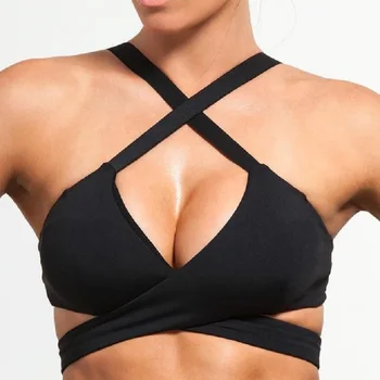 Halter Cross Breathable Underwear Sporting Top Tank Full Cup Fashion Women Wire Free Seamless Solid Bra Fitness Bras Tops 1