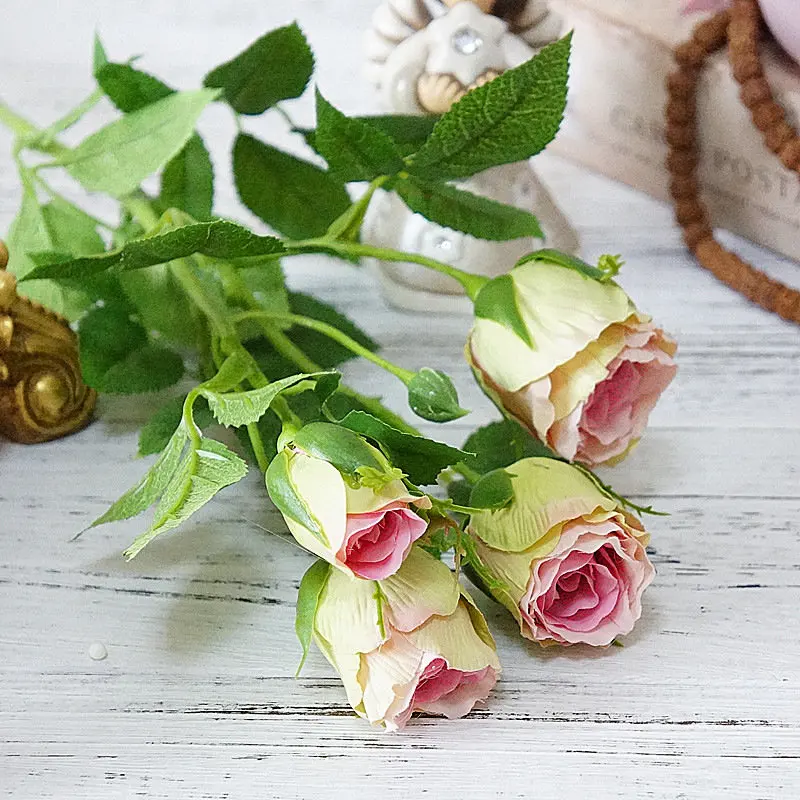 5 шт. французские 4 головки, искусственные ветки роз, шелковые Флорес, искусственные цветы для украшения дома, свадьбы, подарок на день Святого Валентина, розы - Цвет: Green Pink