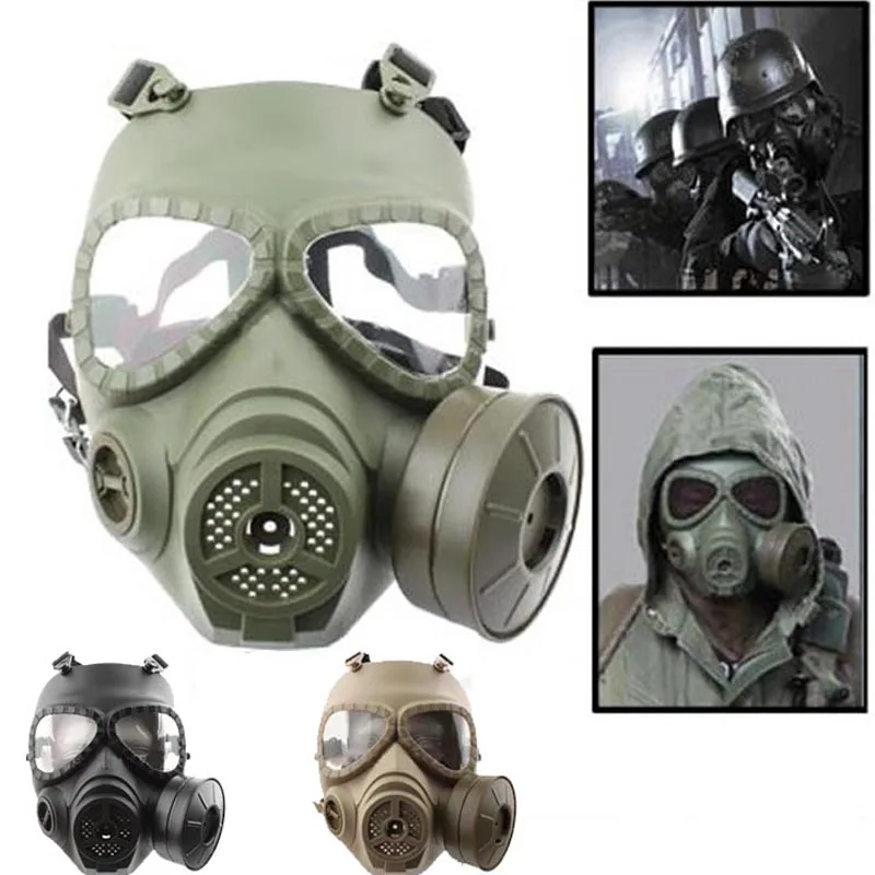 Military gas mask Tactical Airsoft Wargame Fog Proof Fan Canister Mask