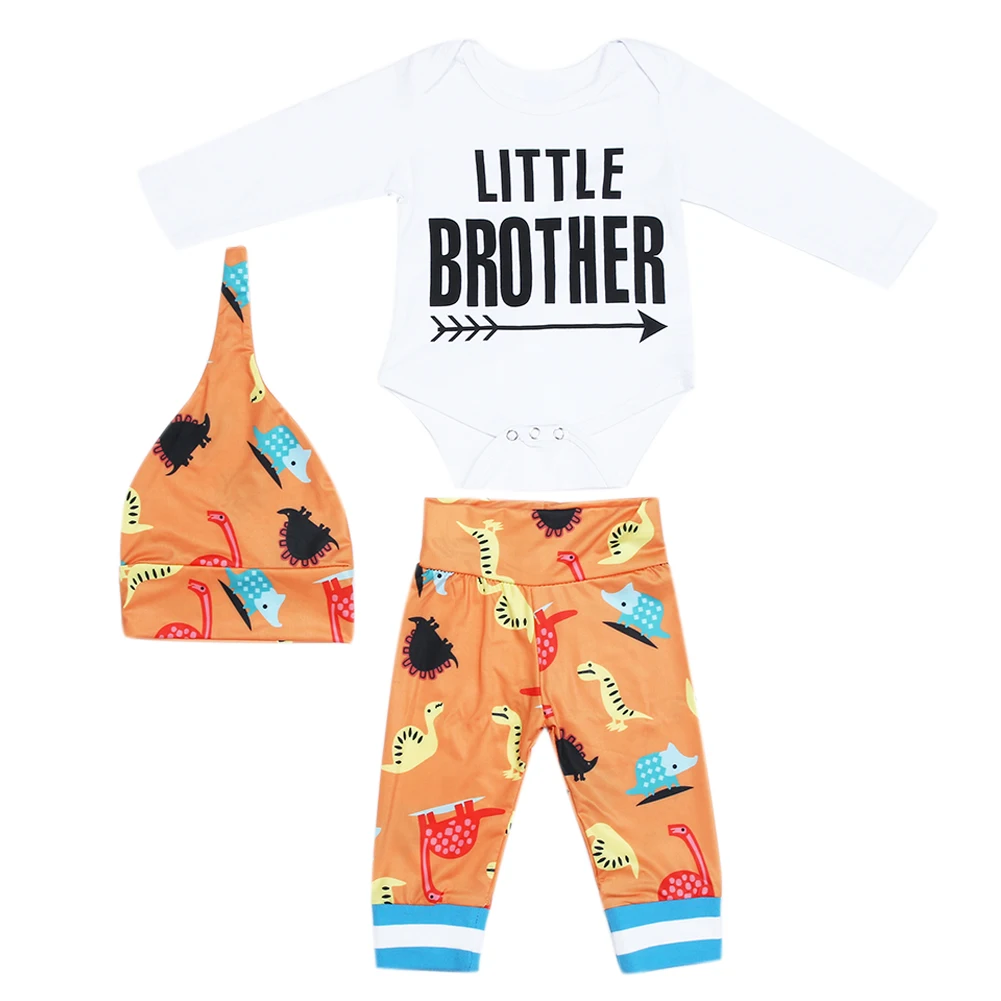 

Baby Kids Clothes Long Sleeve Cotton Soft Letter Romper Top +Long Pants+Hat Outfits Set Baby Kids Clothing Spring Autumn
