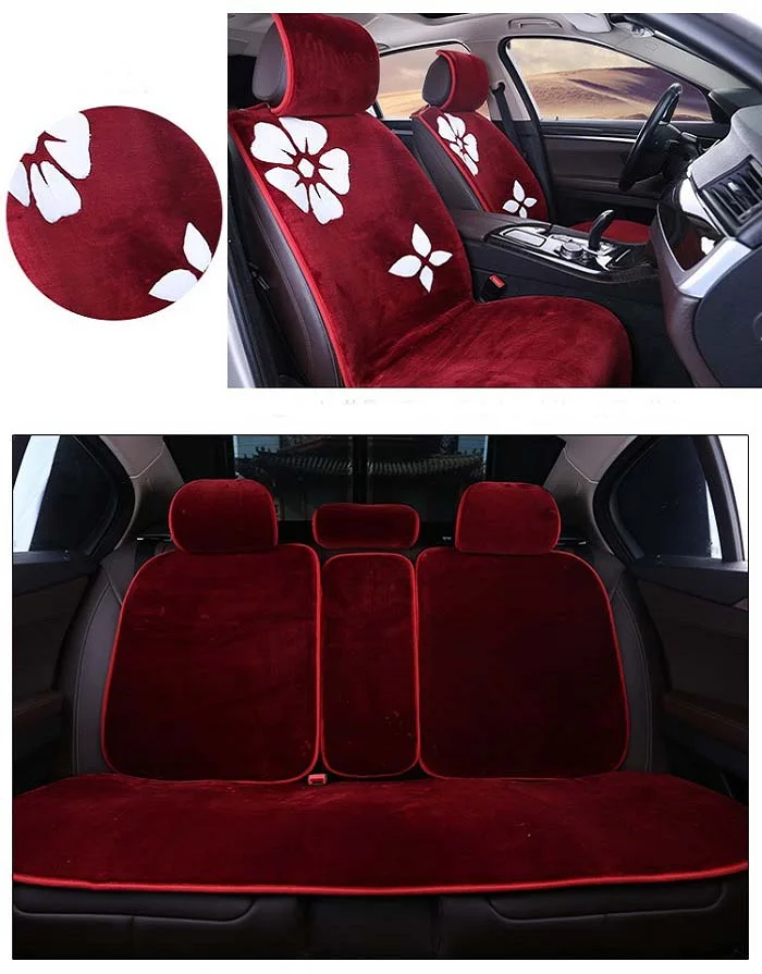 

Auto Car Seat Cover full sets Universal Fit 5 seat SUV sedans front/back seat mats automotive warm soft short fur flower Wh