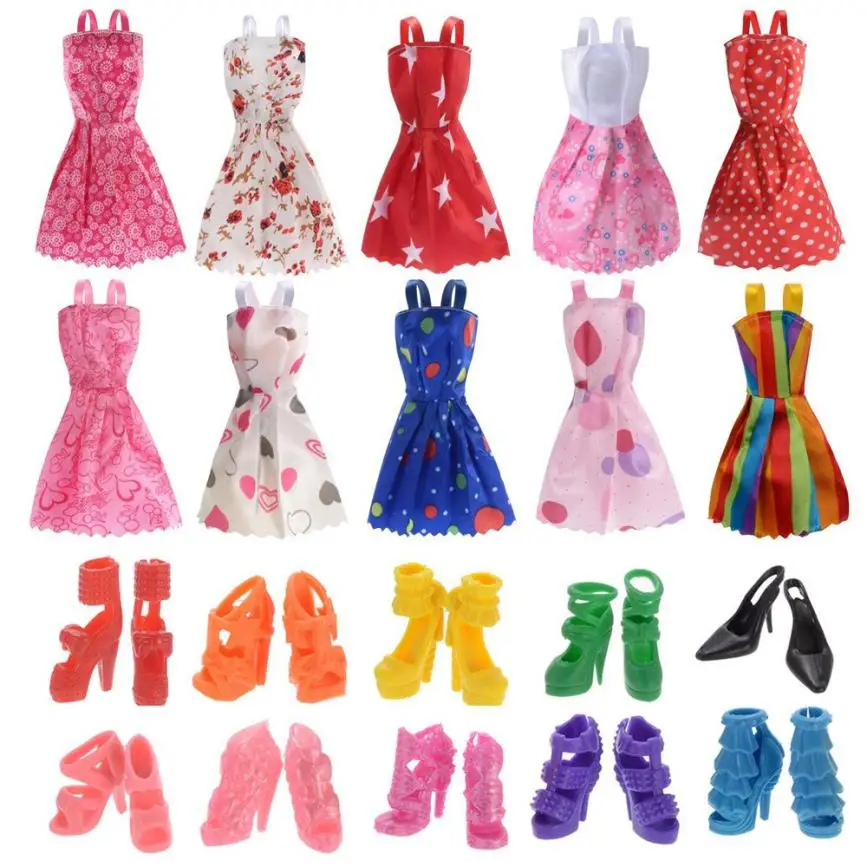 

10 Pack Barbie Doll Clothes Party Gown Outfits With 10 Pairs Doll Shoes YJ MAR27