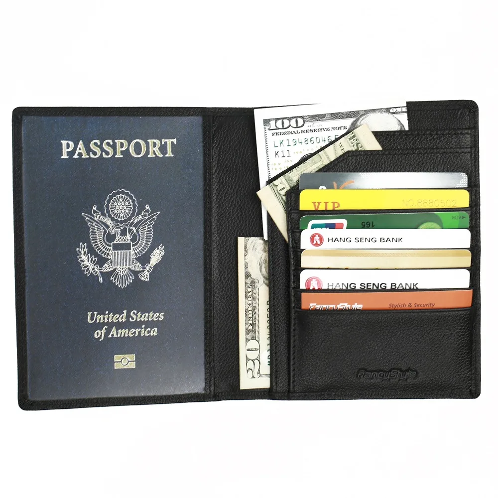 Fancystyle Travel RFID Passport Protectors Holders Black Leather Rfid Blocking font b Wallet b font Security