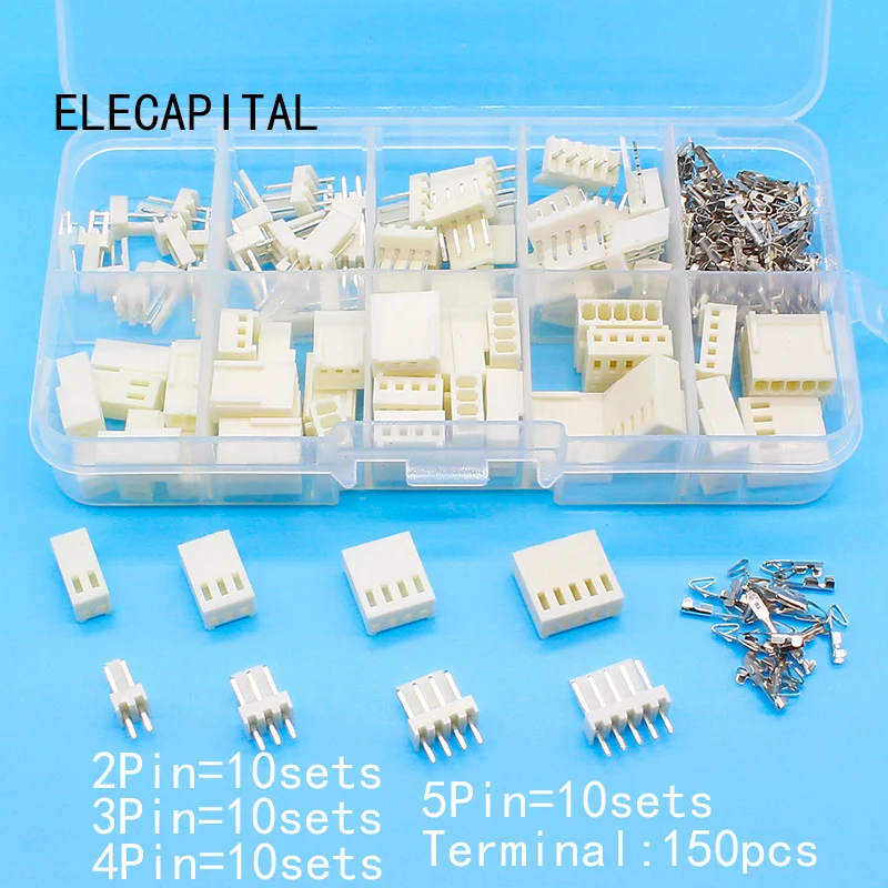 

KF2510 Kits 40 sets Kit in box 2p 3p 4p 5 pin 2.54mm Pitch Terminal / Housing / Pin Header Connectors Adaptor