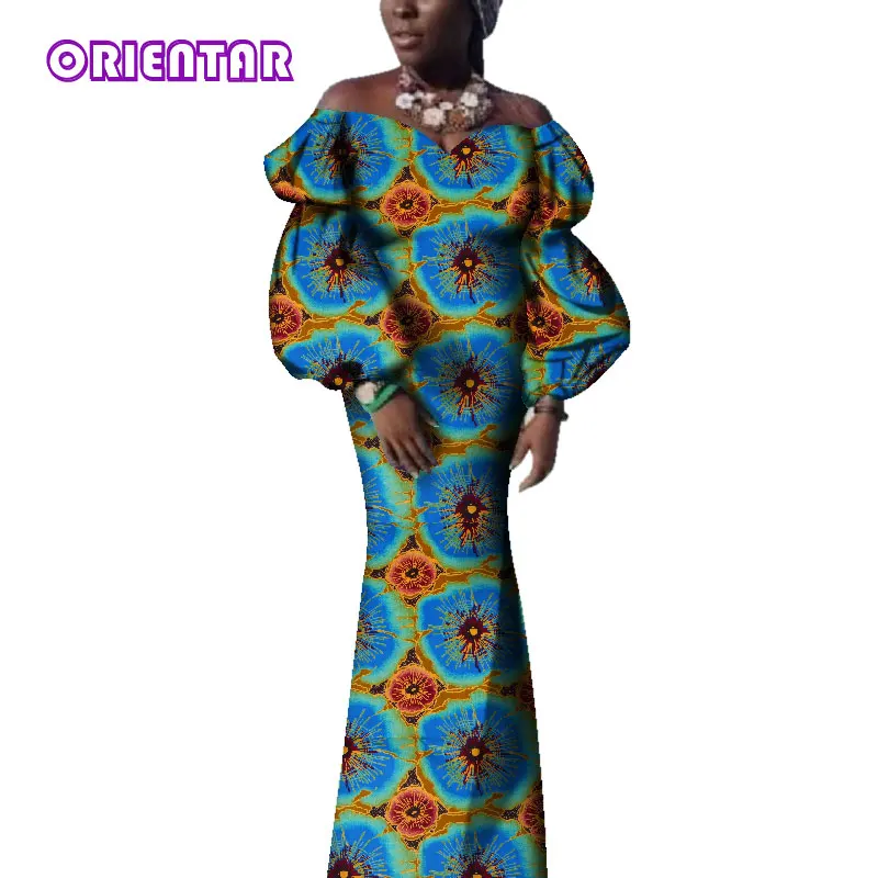 african traditional attire Bazin Riche African Dresses for Women Off Shoulder Puff Sleeve Ankara Dress African Wax Print Long Party Evening Dress WY3715 african outfits for women