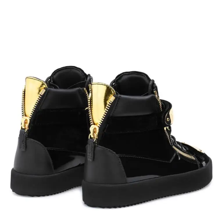 Черная мужская повседневная обувь в стиле пэчворк; кроссовки на шнуровке с золотыми металлическими вставками; обувь на толстой плоской подошве с боковой молнией; zapatillas hombre