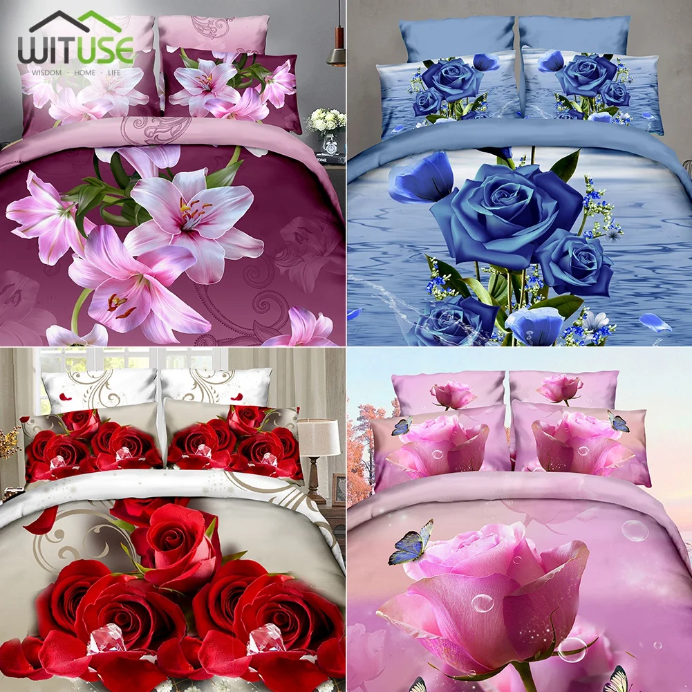 Домашний текстиль 3D розовыми цветами печать Постельное белье 2/3 шт. Стёганое одеяло пододеяльник постельное белье Спальня украшения постельное белье