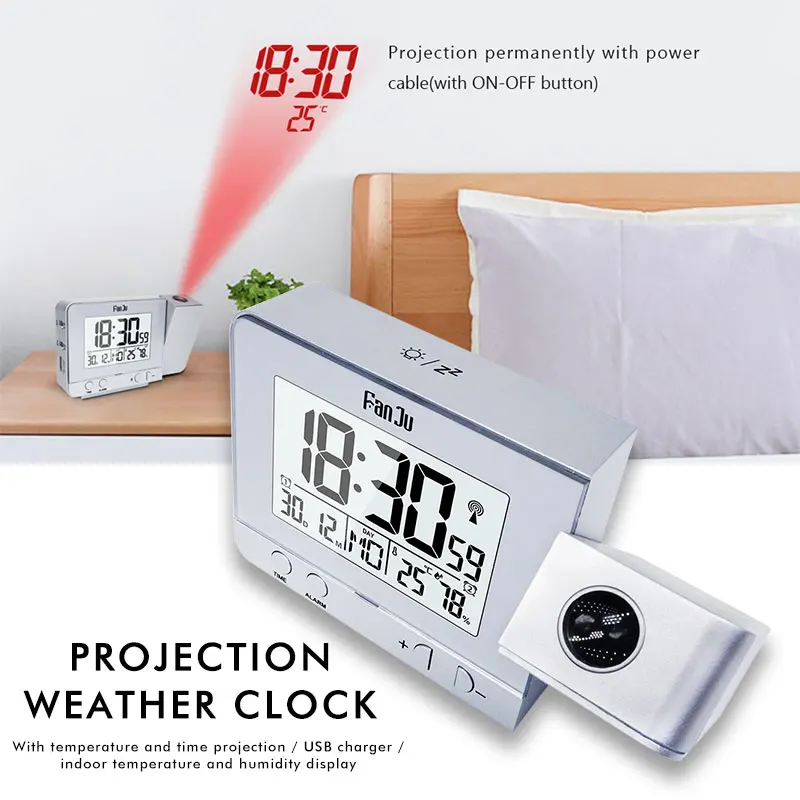 Alarm Clocks Projection Clock 3 Inch LCD Temperature and Time FanJu FJ3531 Radios Snooze Function | Дом и сад