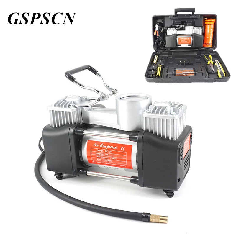 Multi Function Powerful Twin Cylinder Car Inflatable Pump with Suitcase Air Compressor Portable