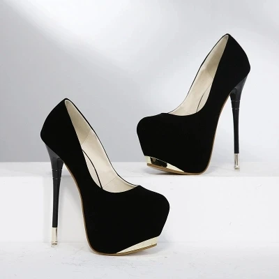 2018 sexy super high heel black high heel 15 cm fashion single shoes red wedding shoes.
