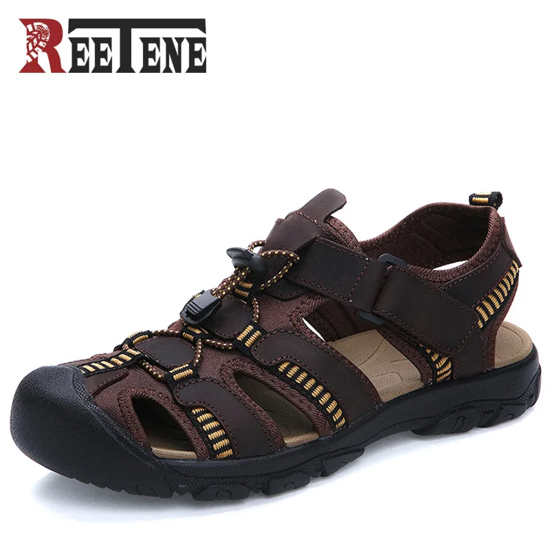 REETENE 2017 New Summer Men Sandals Genuine Leather Sandals Men Hook ...