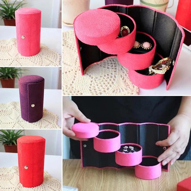 

Storage Case Box Portable Jewelry Vintage Cylinder Jewelry Three-layer Flannel