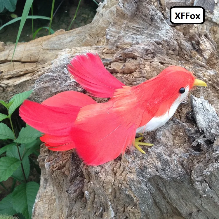 

Маленькая реалистичная модель птицы из пенопласта и перьев, красная птица, подарок, около 12 см xf0436