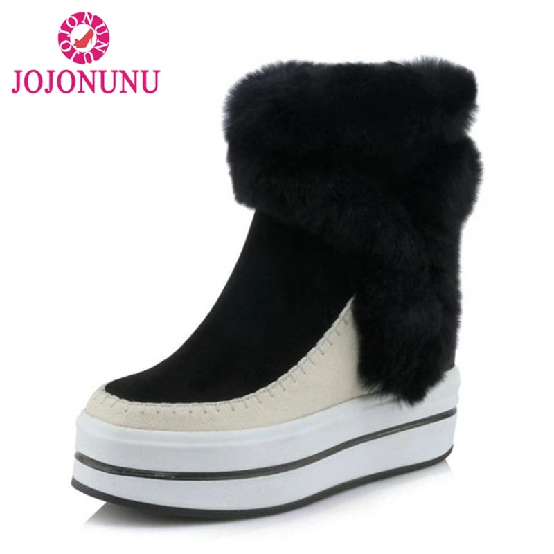 

JOJONUNU Women Genuine Leather Ankle Boots Fashion Warm Fur Winter Shoes Women Platform Round Toe Office Lady Boots Size 34-39
