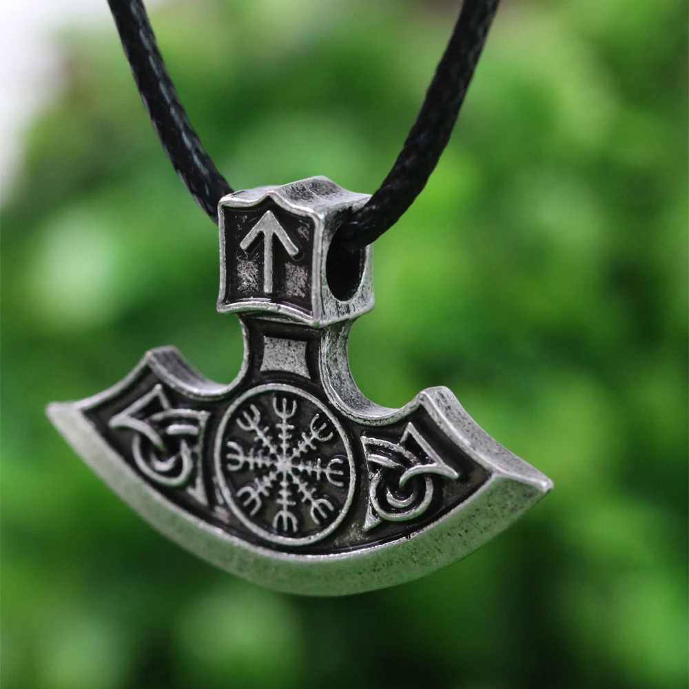 1 قطع langhong نورس فايكنغ ثور المطرقة الرونية و vegvisir البوصلة تميمة قلادة قلادة مجوهرات تاليسمان