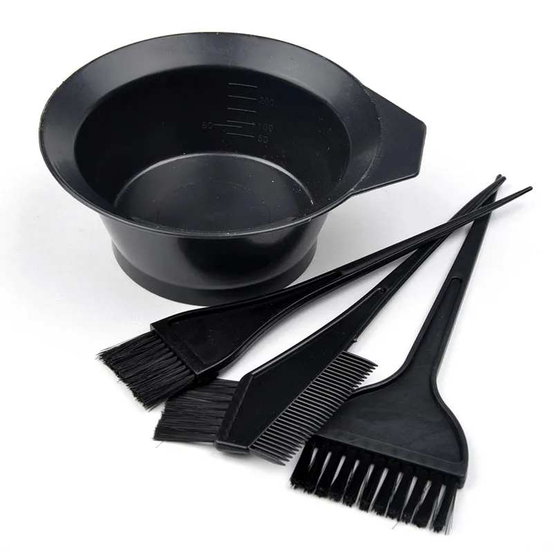 4Pcs Hair Dye Colouring Brush Comb Black Plastic Mixing Bowl Barber