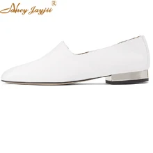 Ive/кожаные лоферы; женская обувь из лакированной кожи с квадратным носком; Повседневная Офисная Женская обувь с белой пряжкой; сезон осень; большие размеры 42