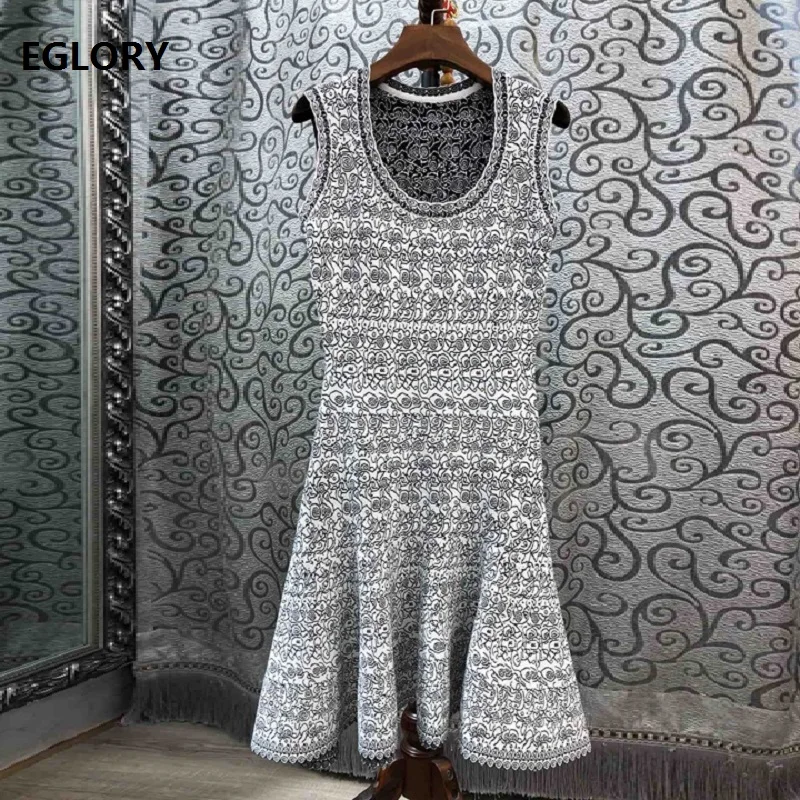 

High Quaity Sweater Dress 2019 Spring Summer Casual Knitted Dress Women Color Block Knitting Sleeveless Pullover Dress Jumper