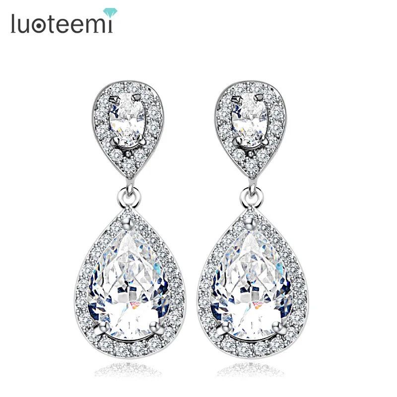 LUOTEEMI High Quality AAA Cubic Zircon Drop Earrings with Micro CZ around Luxury Wedding Jewelry for