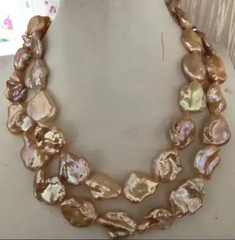 

two strands 13-14mm baroque pink pearl necklace 18"-19"