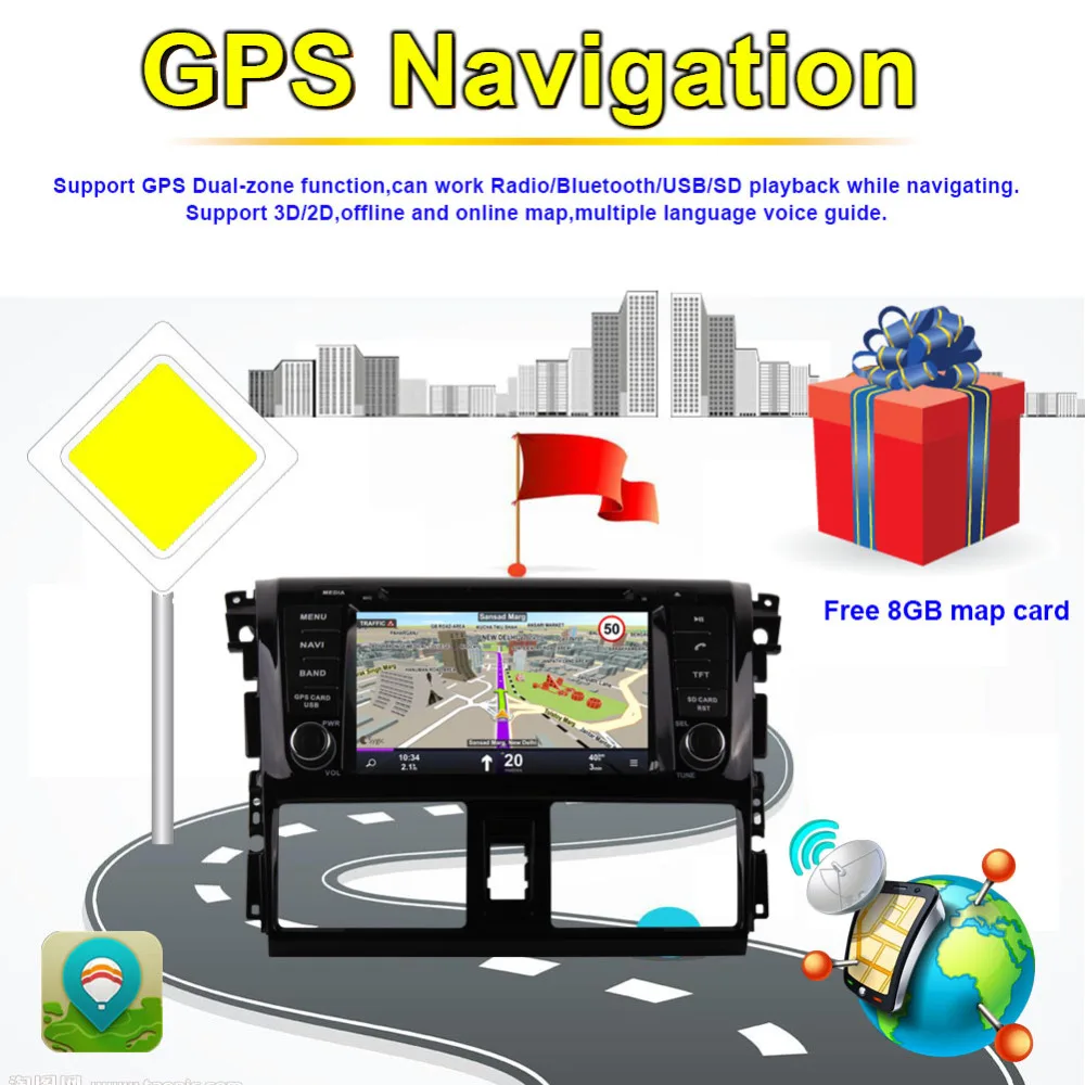 Best Android 8.0 Octa Core 4GB RAM Car GPS Navigation For Toyota Vios/Yaris Sedan 2013- Auto Radio Stereo DVD Multimedia Player Wifi 3