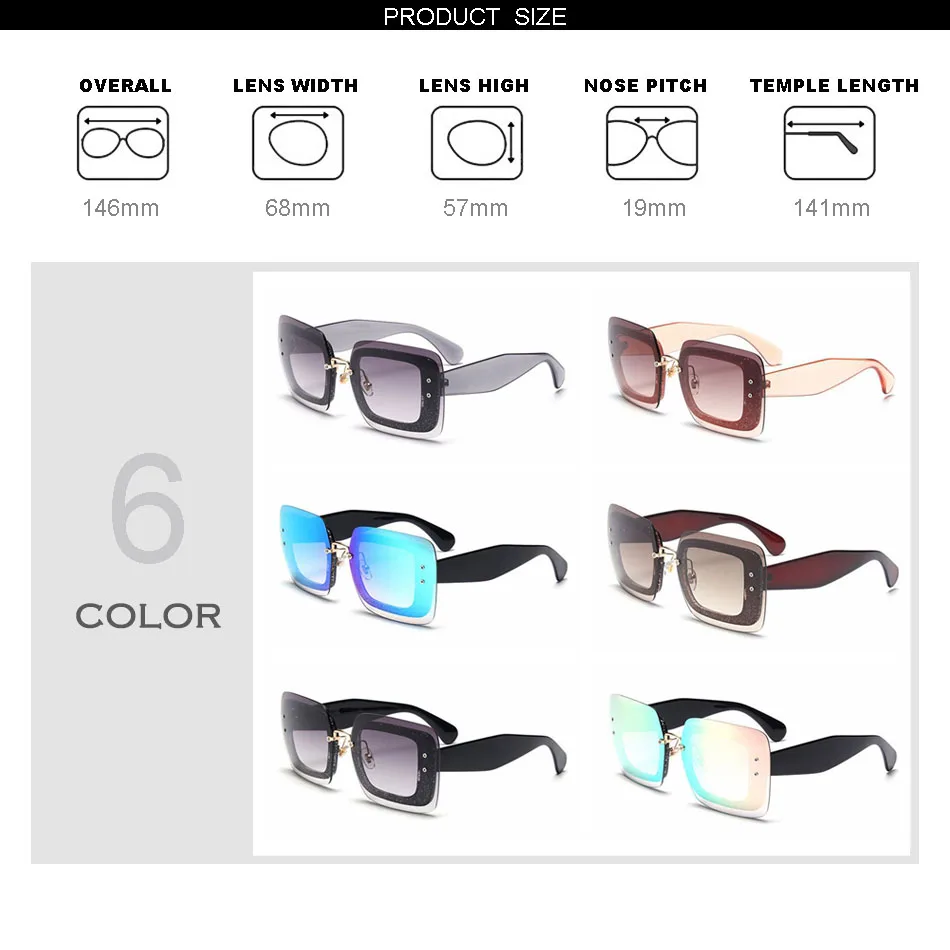 2016 Новинка без оправы Квадратные Солнцезащитные очки женские винтажные брендовые дизайнерские большая рамка женский ВС galsses Модные