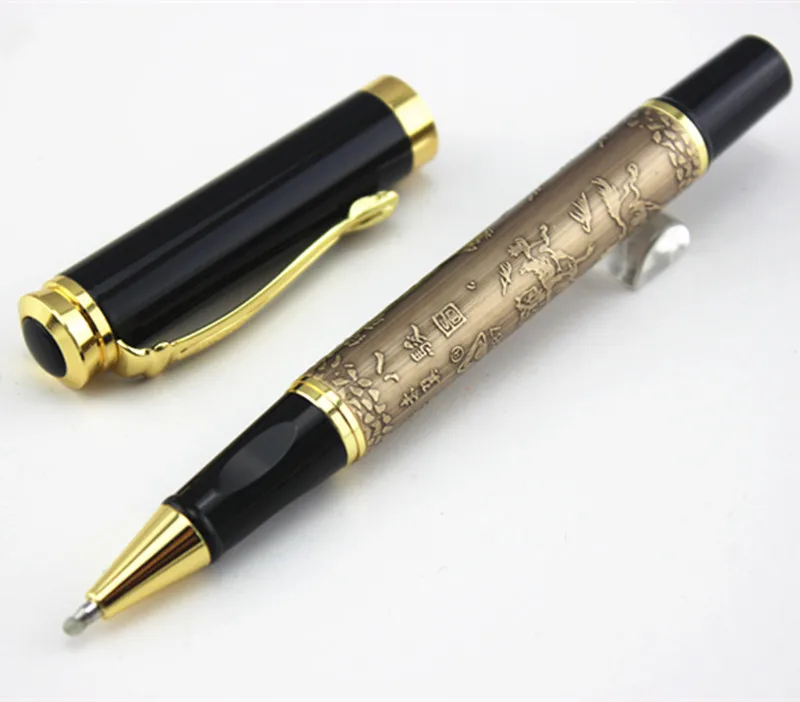 Chinese Style Black Classic Brass Gold Eight Horses High Grade roller ball pen Writing