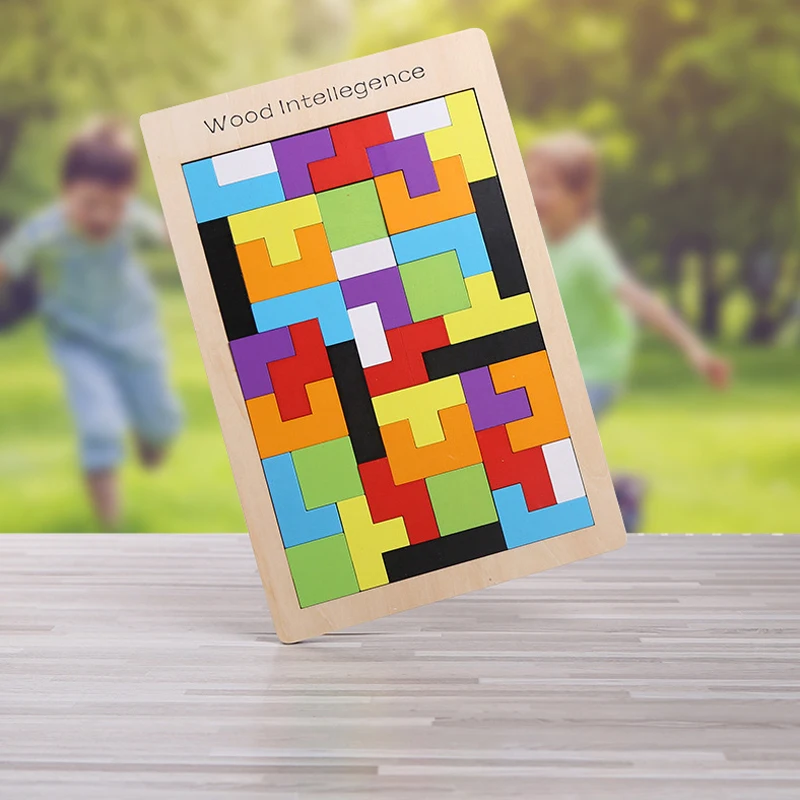 

Wooden Tetris Puzzle Games Math Toys For Children Model Learning Education Montessori 3D Puzzle Jigsaw Kids Gifts