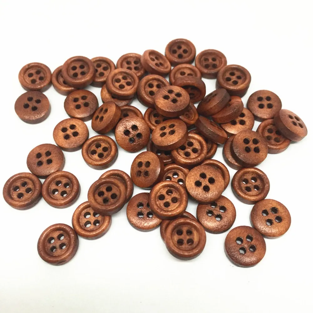 

100pcs 9mm Wooden Round Buttons Brown 4 Holes Round Sewing Button Embellishments diy Crafts For Scrapbooking