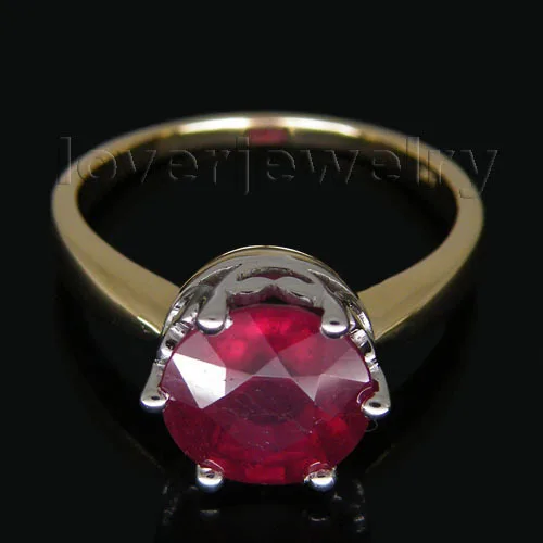 Hot Selling Red Ruby Ring Solid 14Kt Two Tone Gold,Round Rubi Rings 585