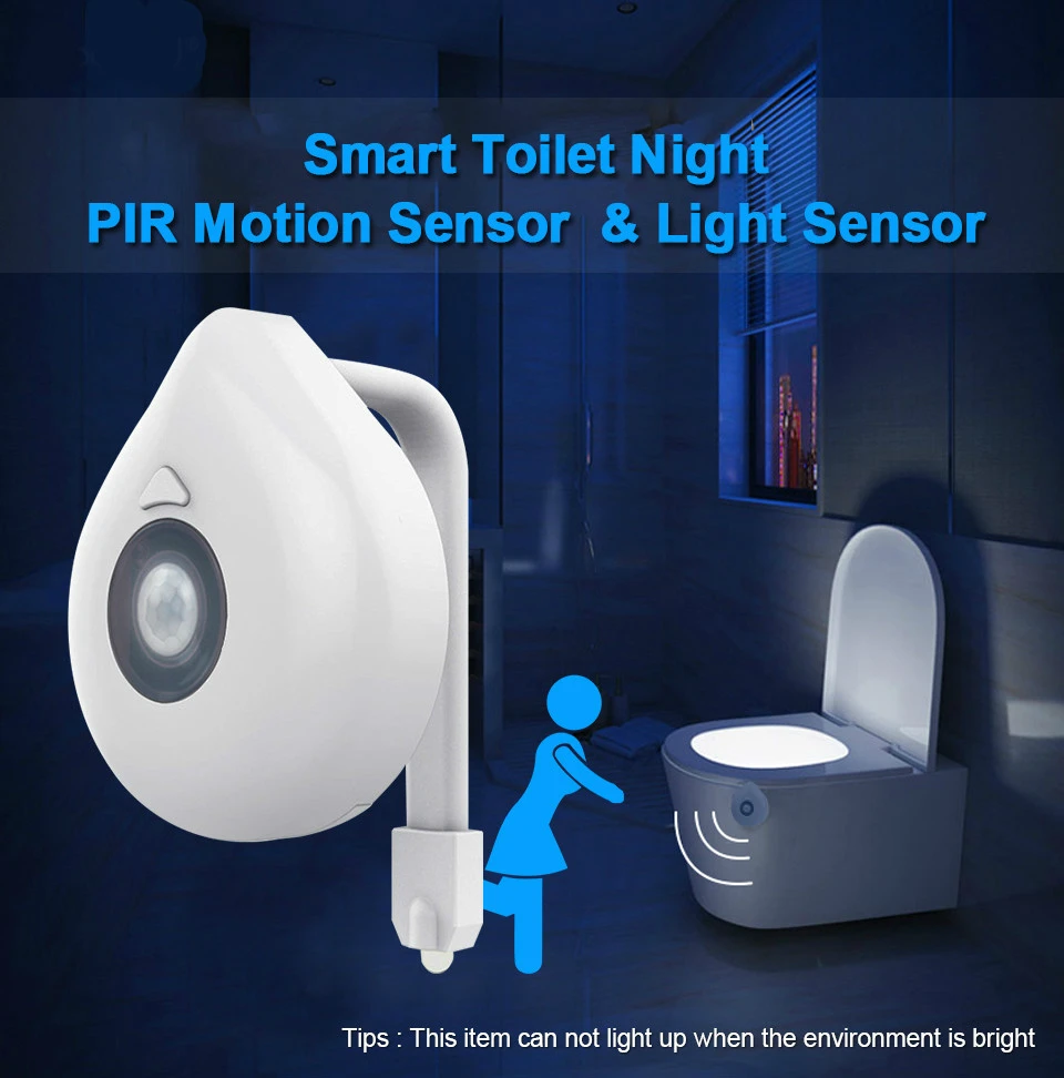 Aimkeeg для туалета с питанием от аккумулятора, подсветка RGB, 8 цветов, сменный светодиодный светильник с датчиком движения, светильник для туалета, ночной Светильник для ванной комнаты