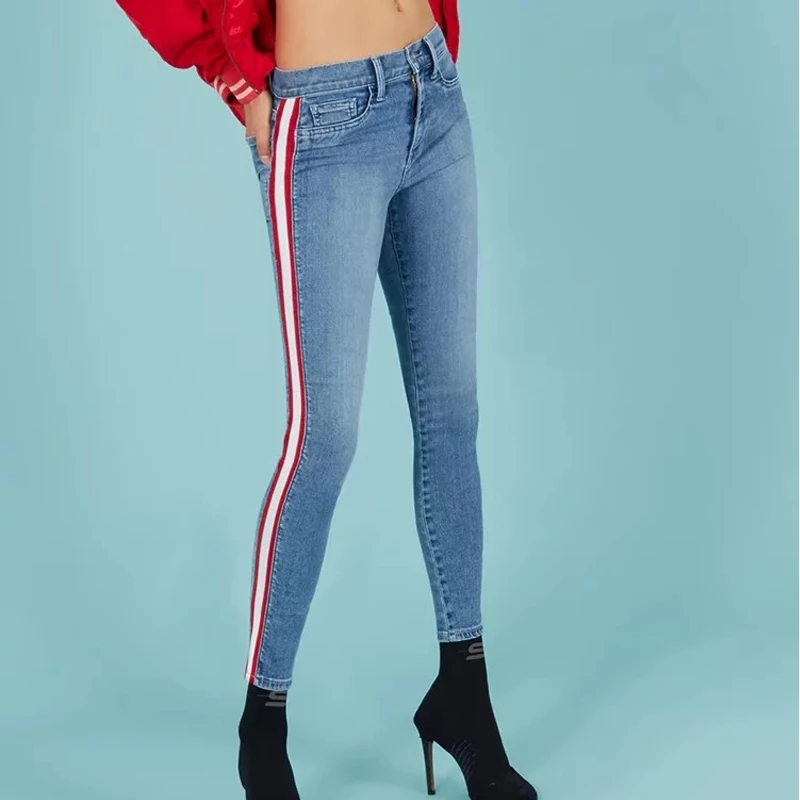 patchwork skinny jeans womens