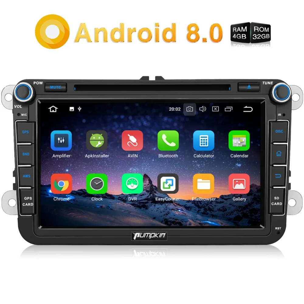 Billige Kürbis 2 Din 8 Android 8.0 Auto DVD Player GPS 4G RAM Auto Stereo Für Volkswagen Skoda golf Polo FM Rds Radio DAB + Steuergerät