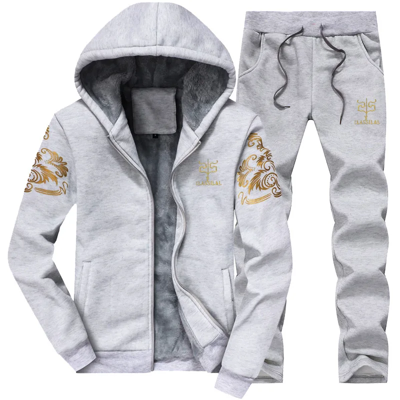 Sweatshirt Men Tracksuit Men Set Sweatshirts New 2018 Brand Winter Thick Warm Print Hoodie Set Fleece Collar Fleece Casual 