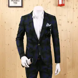 Для мужчин Костюмы 2018 костюм для человека куртка slim fit blazer Повседневная плед воротник 2 цвета бизнес моды Для мужчин свадебные Жених верхняя