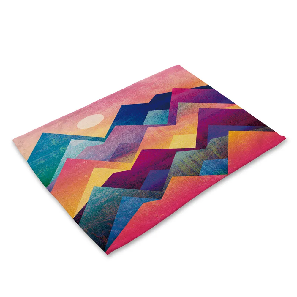 Geometry Pattern Coffee Table Mat Colorful Printing Cloth Napkin Linen Cotton Placemats Kitchen Decoration Tea Towels
