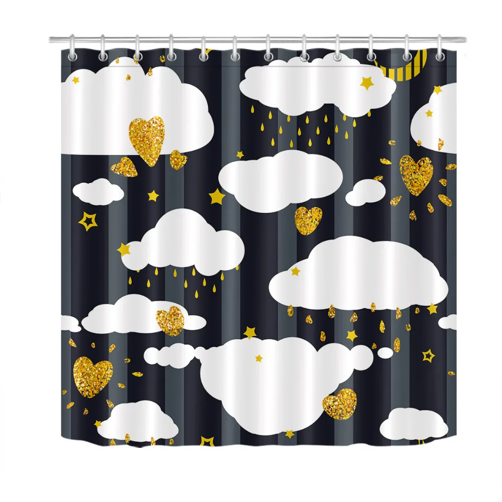 Красочные Night Sky со звездами, облака, золотой Doodle душ Шторы Ванная комната плесени устойчивы Водонепроницаемый ткань для ванной Декор
