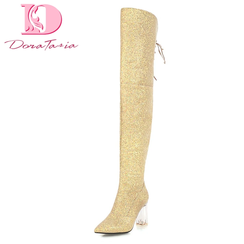sequin chunky heel boots
