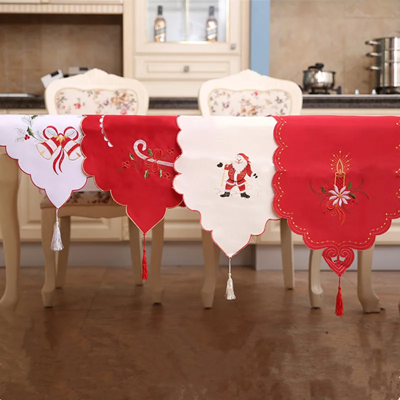 

170cm Christmas Embroidery Table Runner Table Flag Santa Jingle Bells New Year Table Decorations for Home Xmas Ornament Supplies