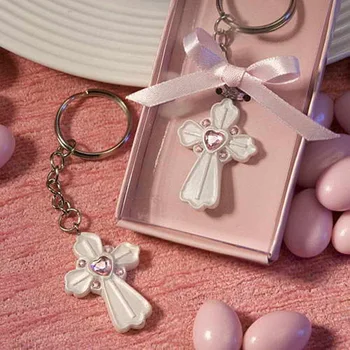 

fashion Party Wedding crystal Communion Favors cross Key Chain Keychain pink blessing time