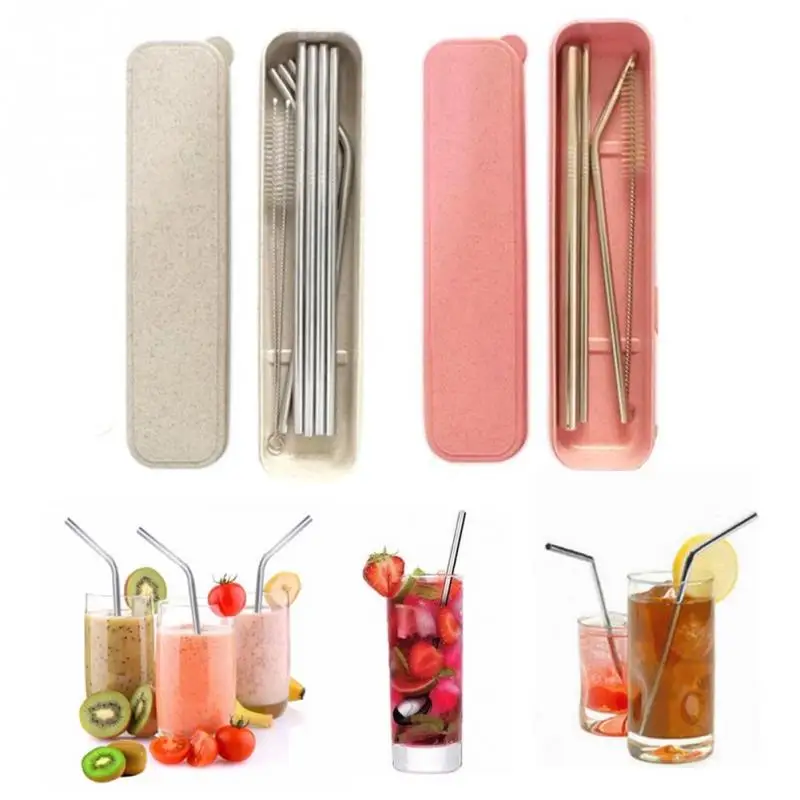

4/9Pcs Set Box Reusable Drinking Straw Stainless Steel Metal Straw with Cleaner Brush kit For 20/30OZ Mugs Kitchen bar tableware