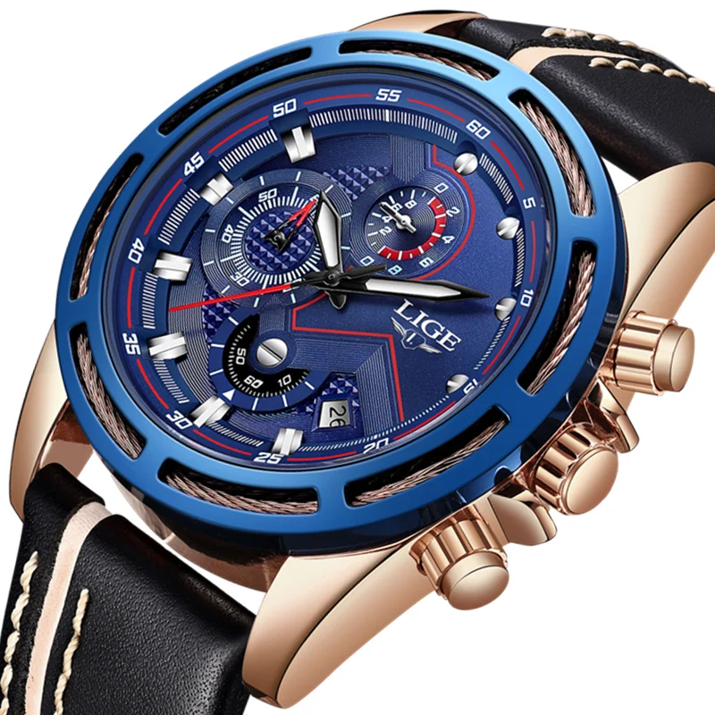 

LIGE Mens Watches Top Brand Luxury Business Quartz Gold Watch Men Leather Fashion Waterproof Sport Watches Relogio Masculino