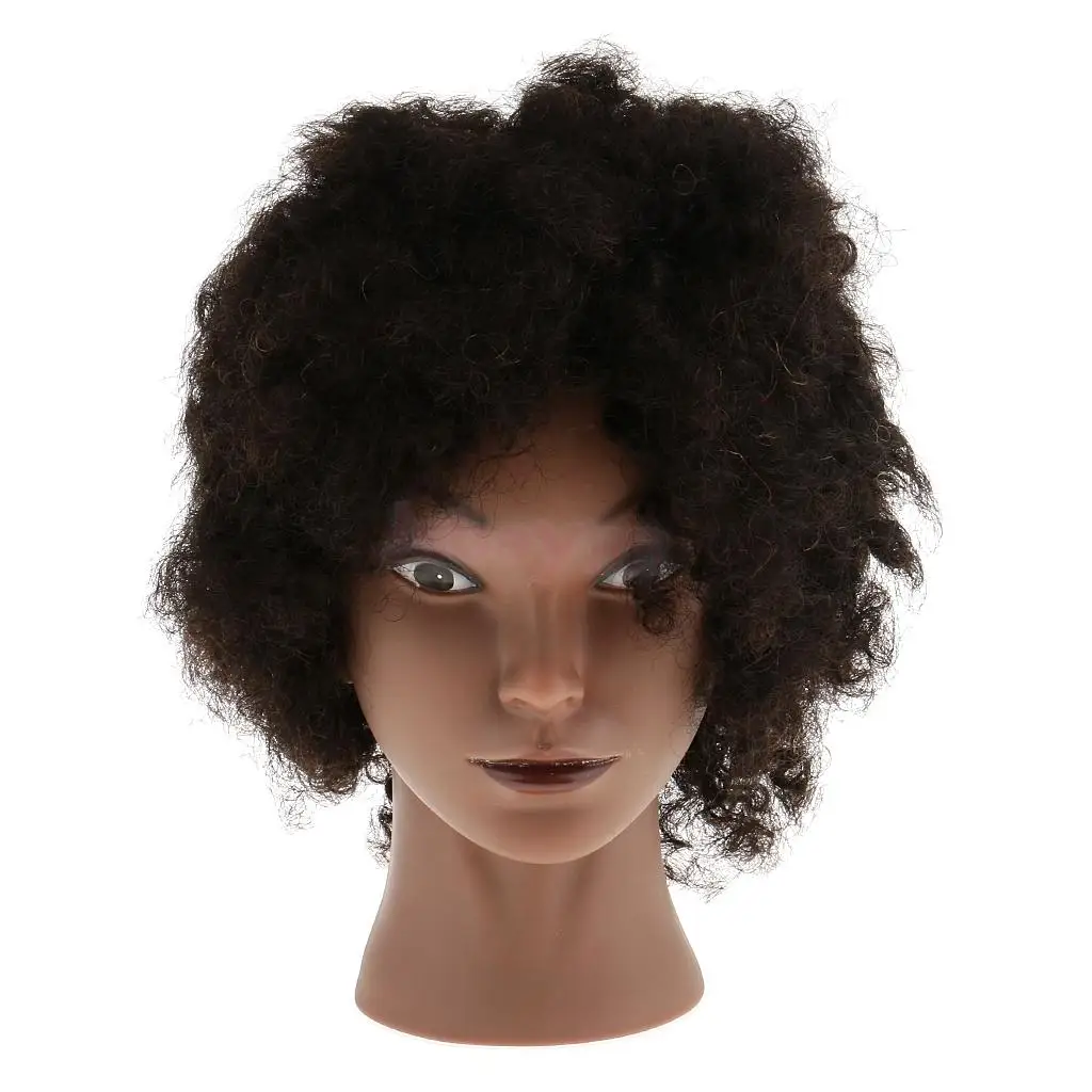 

REAL HUMAN HAIR African American Afro Silicone Cosmetology Practice Training Manikin Hairdressing Mannequin Head w/ Mount Hair