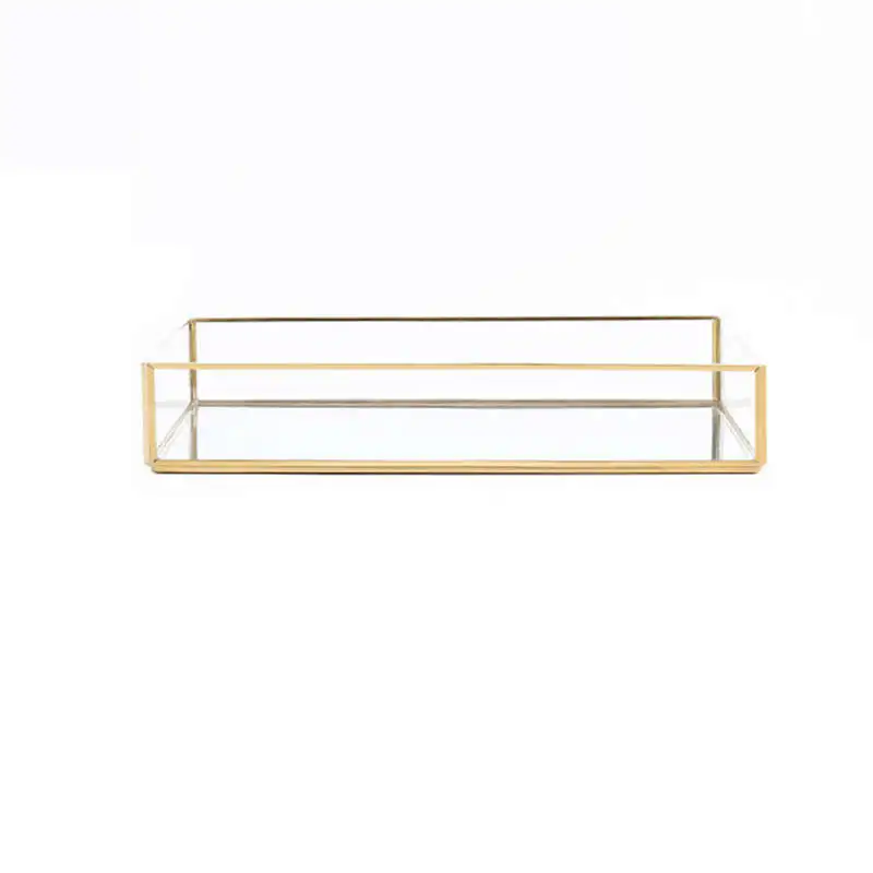 Нордический Ретро лоток для хранения золотого прямоугольного стекла органайзер для макияжа лоток десертная тарелка ювелирный дисплей кухонное украшение для дома - Color: gold middle