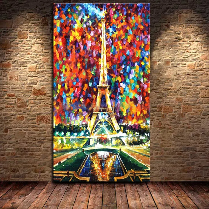 Colorido París Torre Eiffel paisaje pintura al óleo pintado a mano