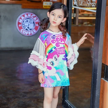 

Tulle Rainbow Dress Baby Girl Clothes T-Shirt-Dress My Little Pony Children's Clothing Girl Costume Cute Pony Princess Dress