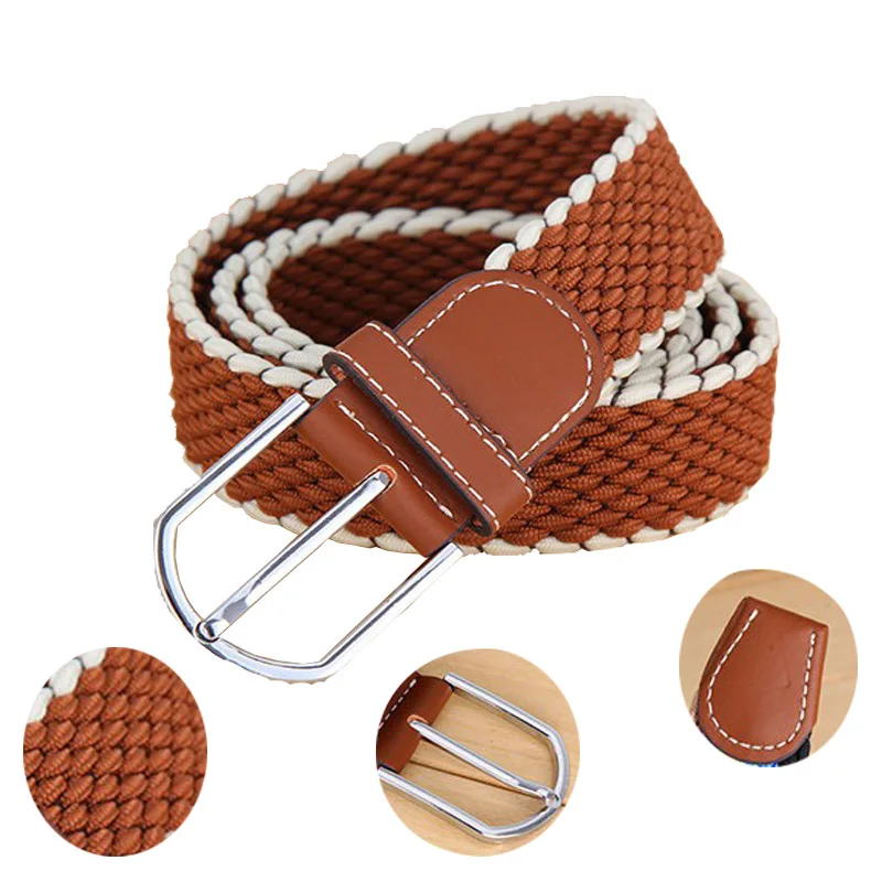 AEbone Woven Belts Men Knitted Canvas Stretch Braided Elastic Belt Women Pin Buckle Military Belt Waistband For Men YB037
