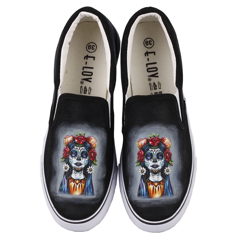 Tête Graffiti Mexicain 00000 Femmes Casual Mexique Slip Muertos Mocassins Squelette Mort Jour Toile De Los on Dia Imprimer Personnalisé Crâne Chaussures ly Ts wke12 adx6qgTwgn