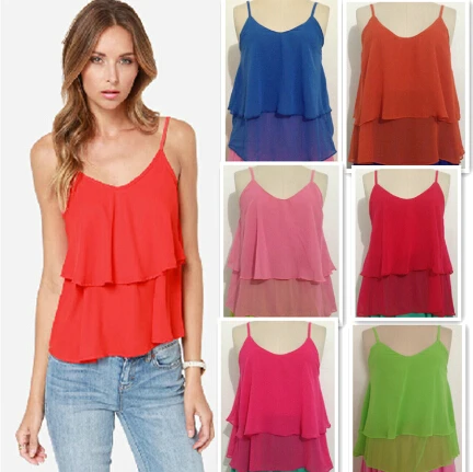 

2019 Summer Women Blouses Lady Candy Color Camis Shirts Sexy Chiffon Spaghetti Strap Vest Tops, plus size 4XL 5XL 6XL vestido