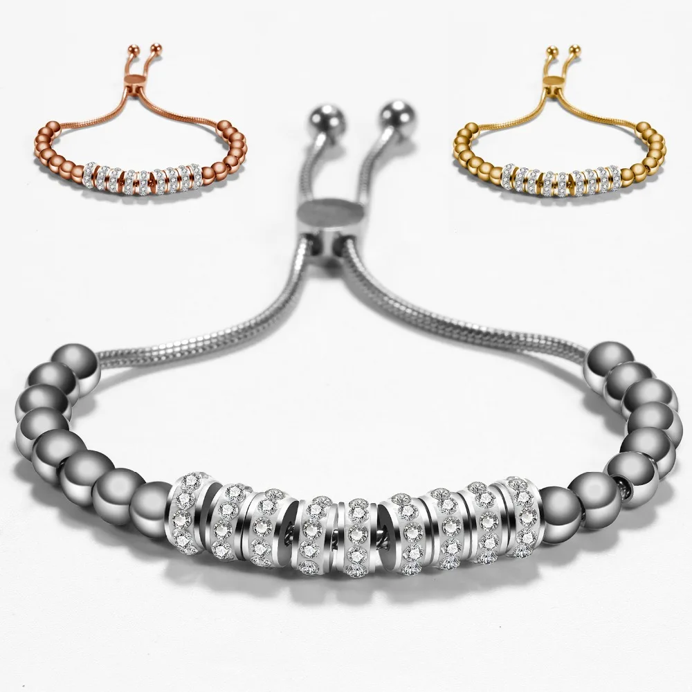 

OLOEY Luxury Crystal Bracelet Fashion Women Adjustable Titanium Steel Beads Bracelets Ladies Female Casual Bangles Hand ChainS
